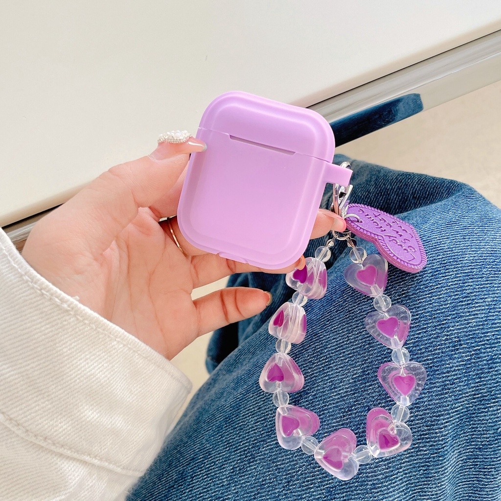 Vỏ Bảo Vệ Hộp Sạc Tai Nghe airpods 1 2 3 pro 1 2 pro Bằng tpu Mềm Hình Trái Tim Màu Tím Dễ Thương
