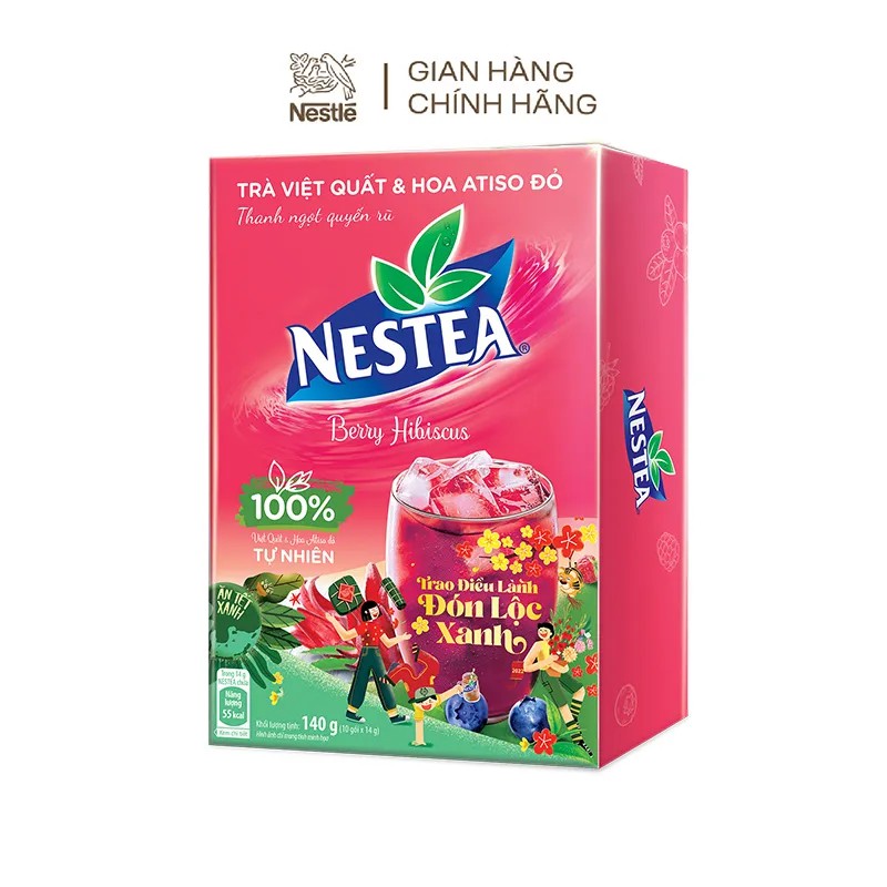 Thực phẩm bổ sung trà việt quất và hoa atiso đỏ Nestea (Hộp 10 gói x 14g)