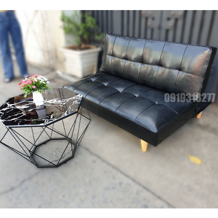 Sofa bed mini chân gỗ 3 chức năng - Sofa giường thông minh nhỏ gọn rẻ đẹp Simili màu đen