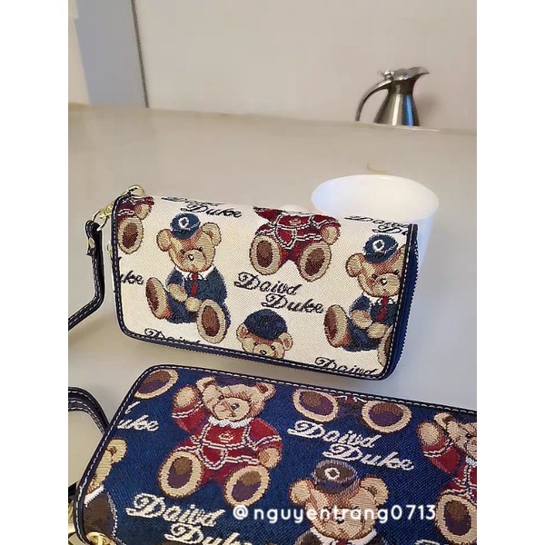 Ví Nữ Dài Nhiều Ngăn Đựng Tiền Đựng Điện Thoại Có Khóa Kéo In Hình Gấu Dễ Thương