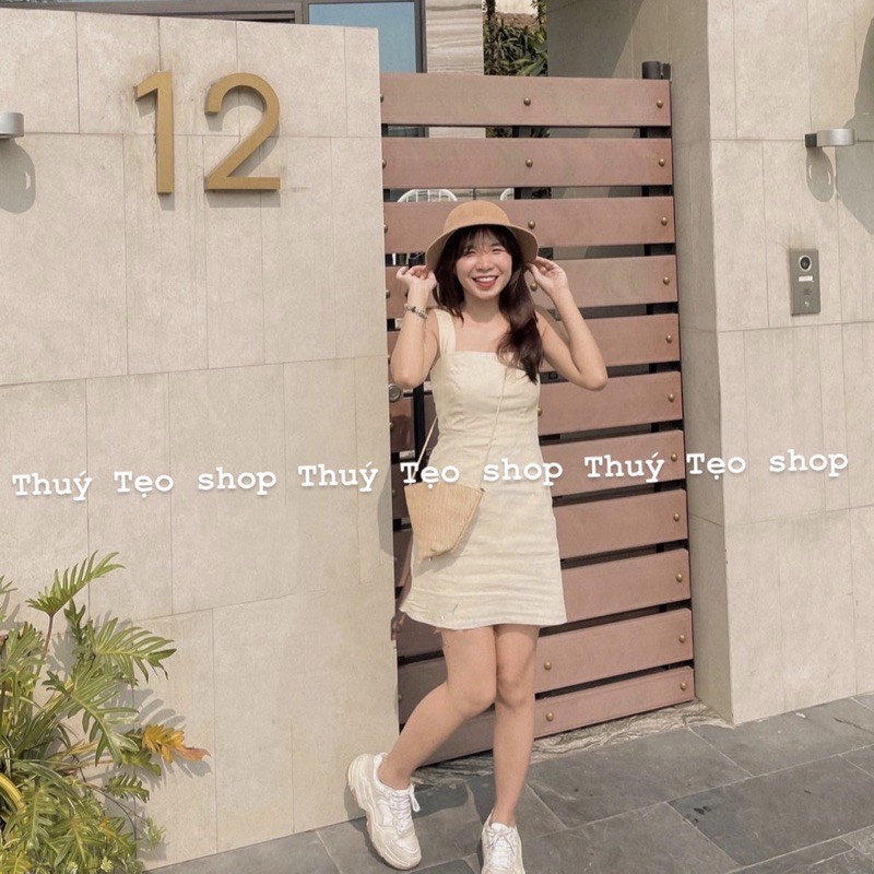 Váy hai dây kaki có chun sau - Váy hai dây quai bản to (sẵn/ảnh thật) | BigBuy360 - bigbuy360.vn