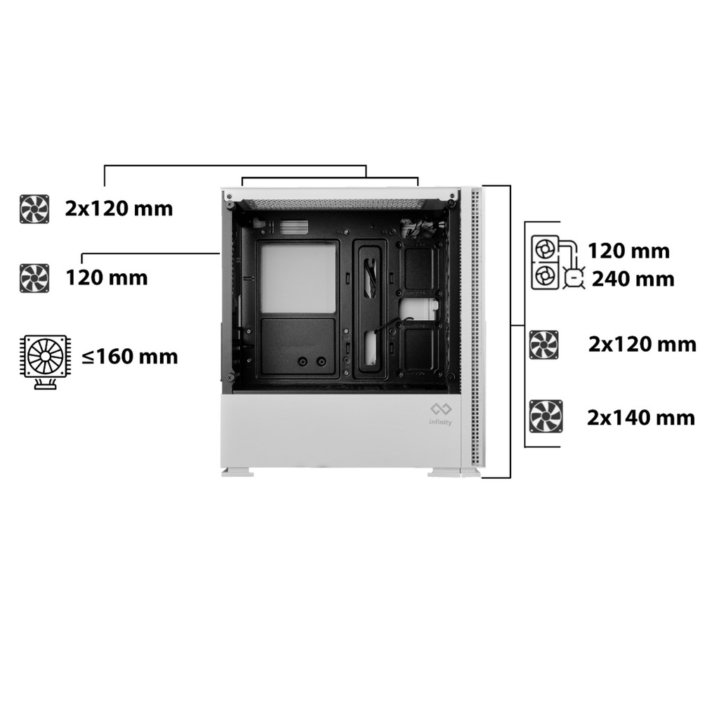 Vỏ case Infinity Eclipse M – Matx Tempered Glass