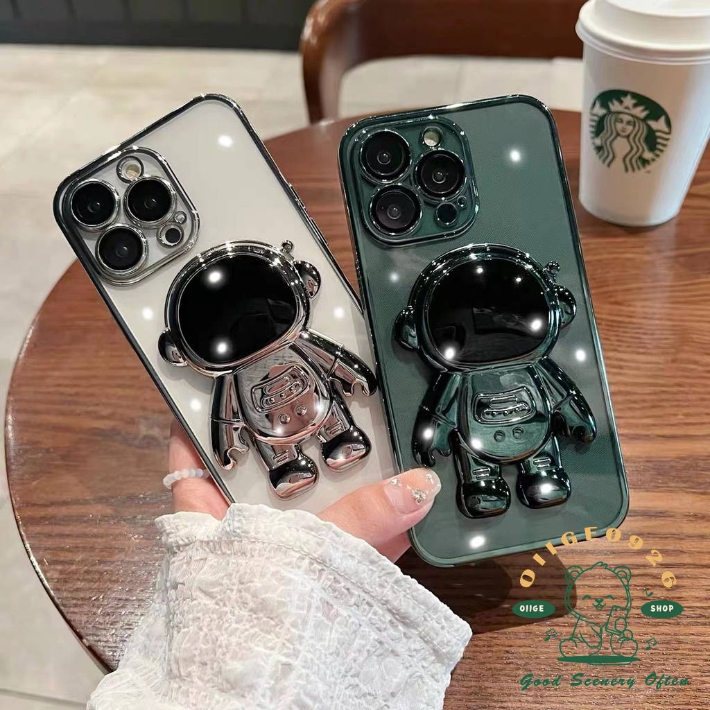 Ốp Điện Thoại TPU Mềm Trong Suốt Có Giá Đỡ Hình Phi Hành Gia Cho Iphone 13 12 11 Pro Max Xs Max Xr 8 7Plus
