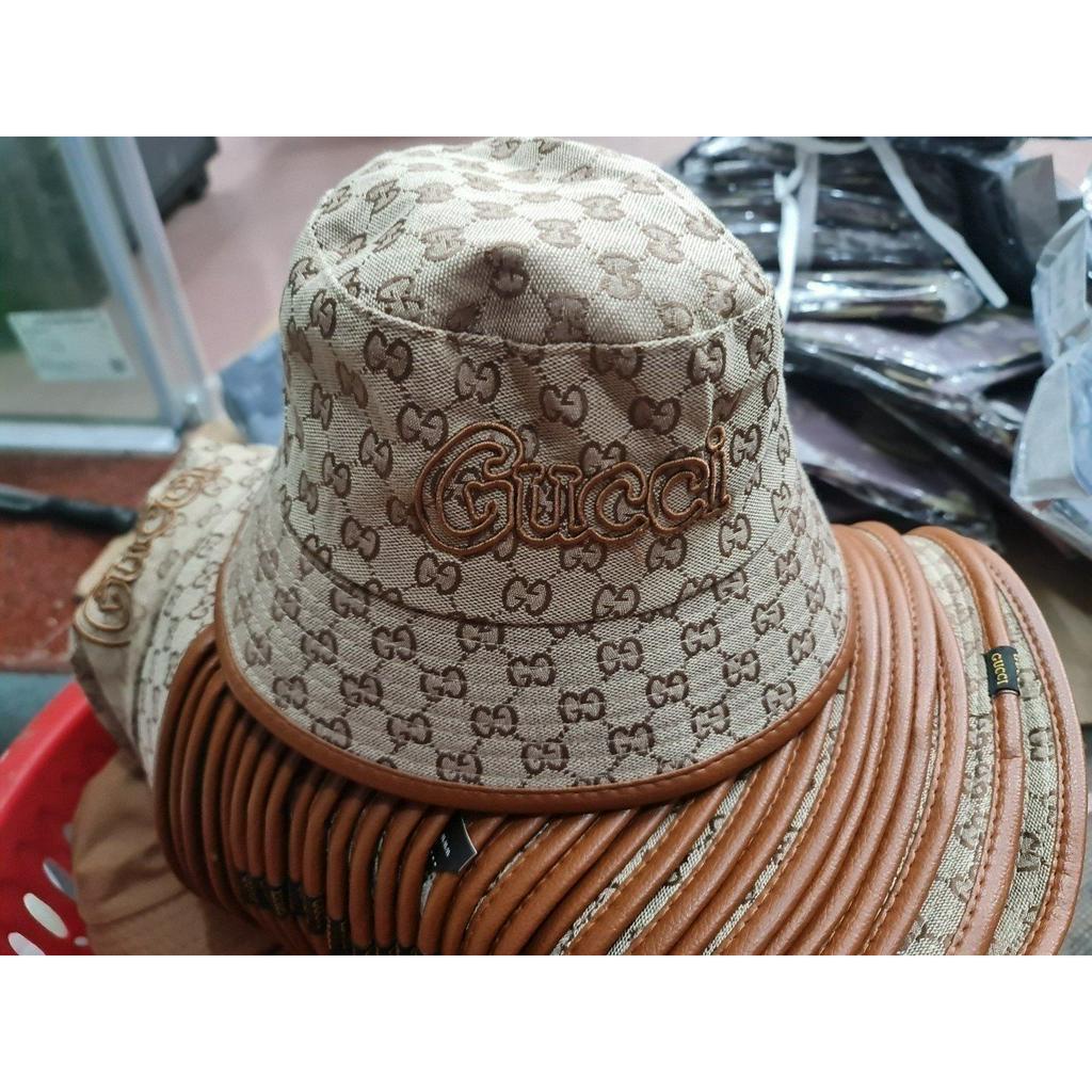 Mũ bucket thời trang GC05 Unisex cực hot nam nữ- GU THÊU NỔI ĐÔI VIỀN DA CAO CẤP
