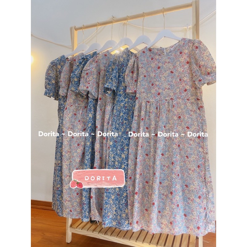 Váy Babydoll hoa nhí vintage Váy Babydoll dáng dài Vintage Đầm hoa nhí - Dorita Boutique