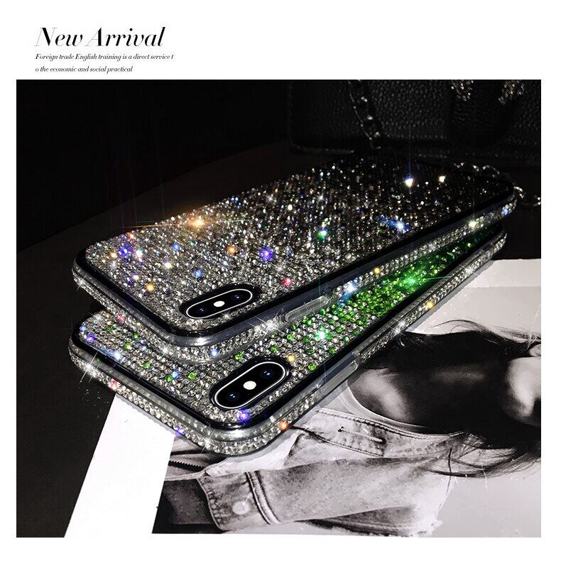 Ốp Điện Thoại Tpu Kim Cương Giả Lấp Lánh Kèm Giá Đỡ Cho iPhone 13 12 11 Pro Max 7 8 Plus X Xr Xs Max