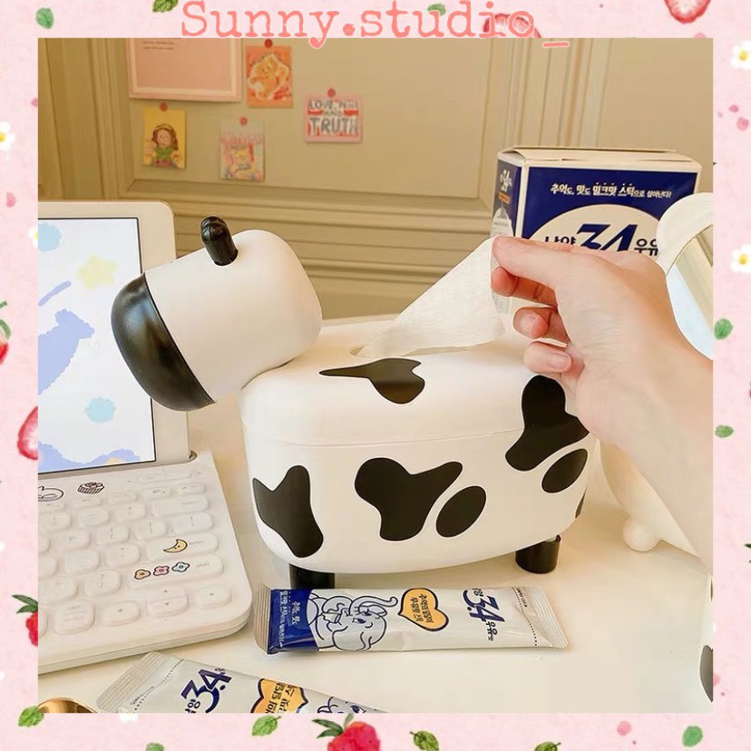 Hộp Đựng Giấy Ăn Kèm Tăm Hình Bò Sữa Xinh Xắn Cho Gia Đình - Văn Phòng - Chất Liệu Nhựa Cứng Cao Cấp An Toàn