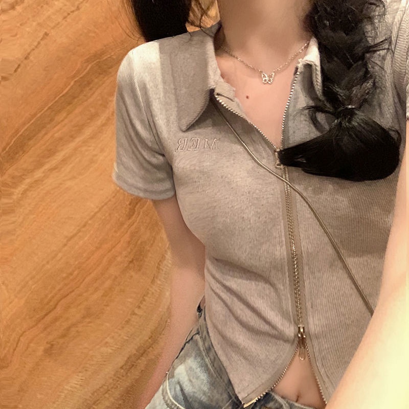 Áo polo Có Dây Kéo Tay Ngắn Phong Cách Hàn Quốc Thời Trang Mùa Hè Hàng Mới Dành Cho Bạn Nữ 2022