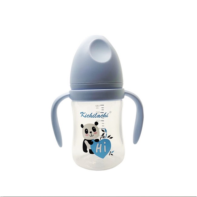 Bình Sữa Cho Bé, Nhựa PP Cổ Rộng, Kichi Có Quay Cầm 180ml