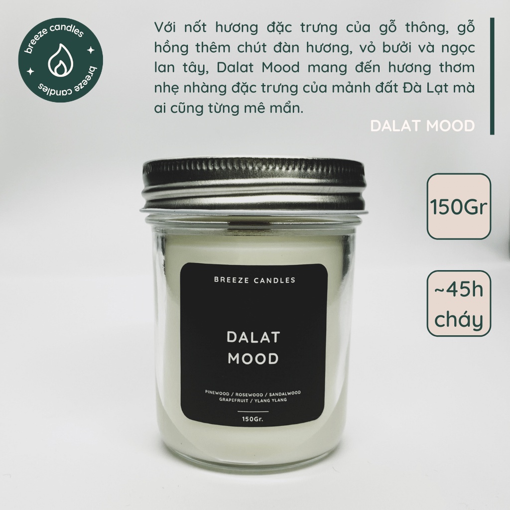 [TẶNG HŨ 129K] Nến thơm hương Đà Lạt mix từ gỗ thông, gỗ hồng, đàn hương,...  -  DALAT MOOD - 150gr(~45 giờ đốt)