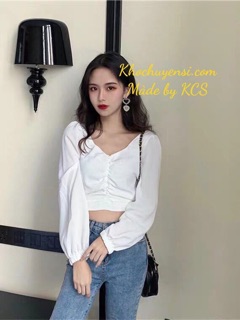 Áo Kiểu Cổ V Dún Ngực Siêu Xinh