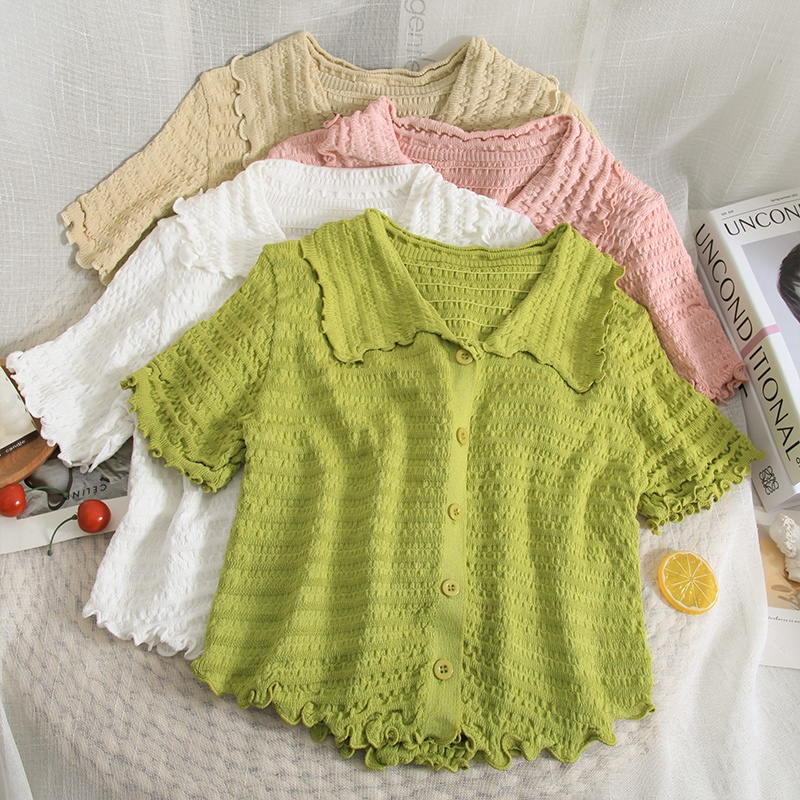 Áo kiểu IELGY tay ngắn dáng ôm phong cách Hàn Quốc thời trang dành cho nữ