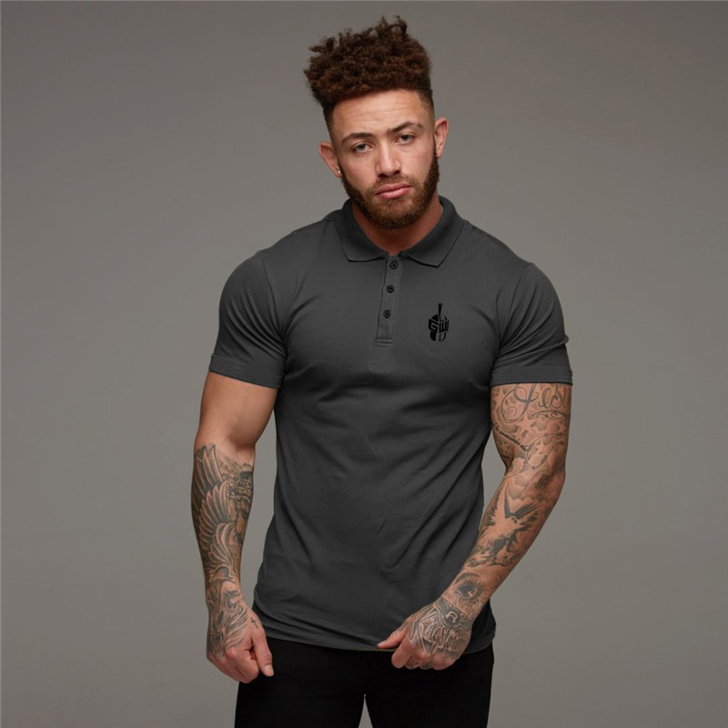 Fashion Logo Printed Gentlemens Top Tees Causal Short Sleeves Gym Sports Running Polo Tshirts