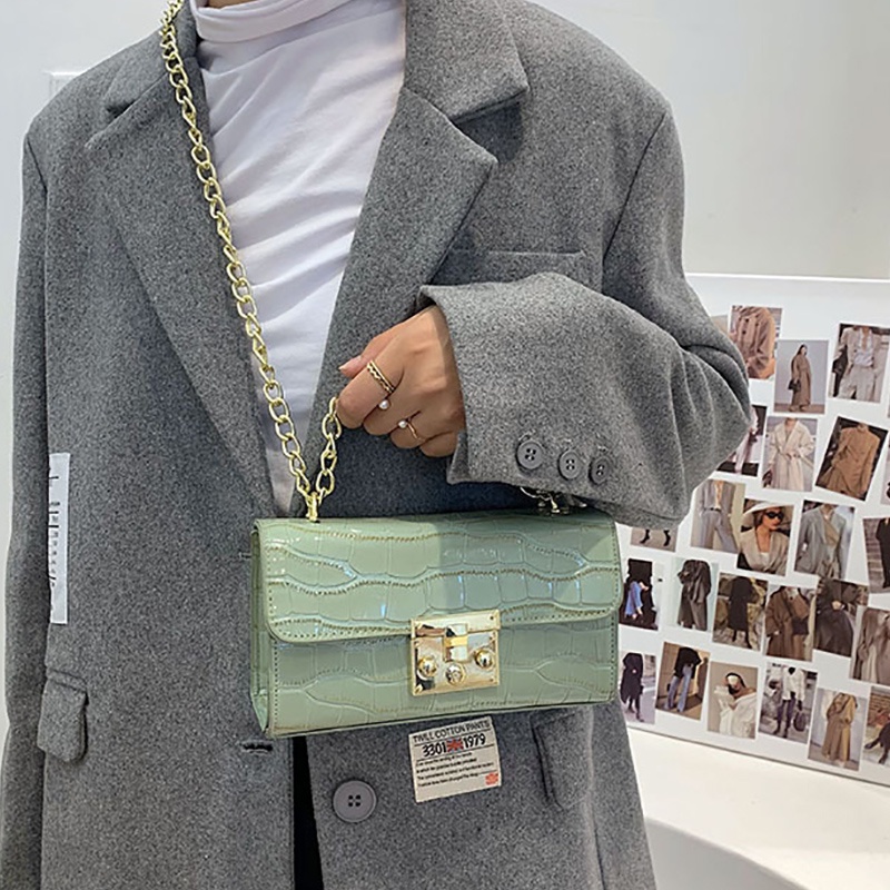 Túi Đeo Vai Hình Vuông Cỡ Nhỏ Họa Tiết Vân Đá Phối Dây Đeo Sợi Xích Phong Cách Cổ Điển Thời Trang