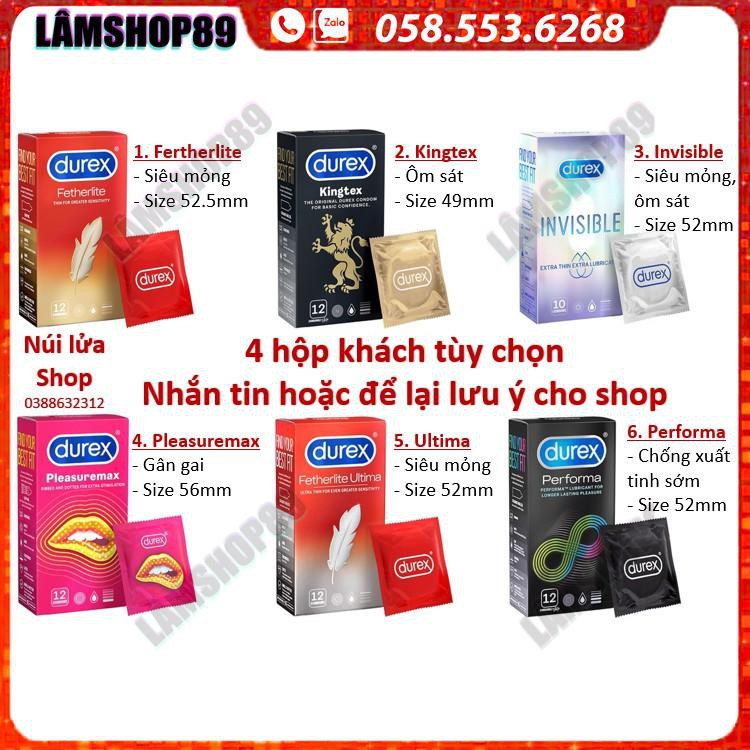 [COMBO] 4 hộp Bao cao su Durex Performa, Fertherlite,  Invisible, Pleasuremax, Kingtex, Ultima TẶNG 1 hộp Ok 3 cái