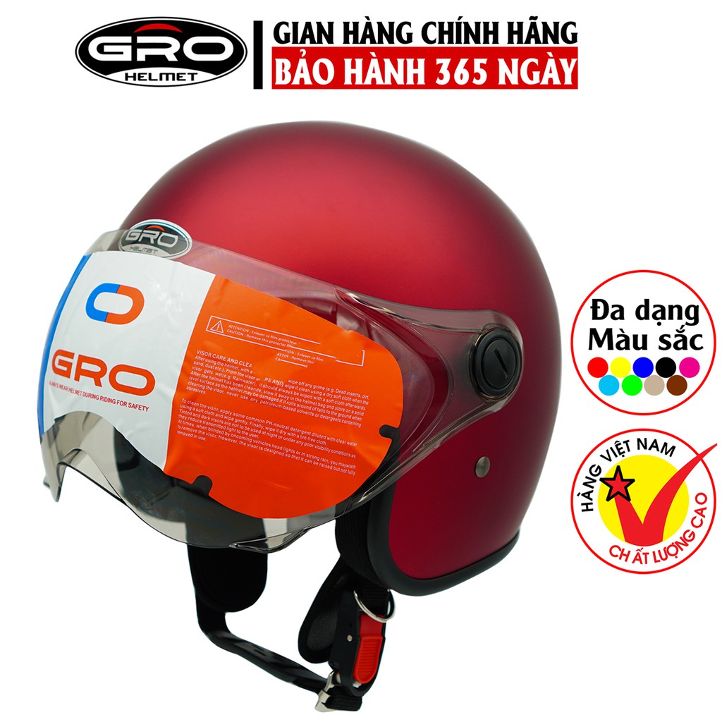 Mũ Bảo Hiểm Gro 3/4 đầu T818 kính ngắn che nửa mặt, kiểu dáng thời trang cho nữ, khóa kim loại chắc chắn - Nhiều Màu