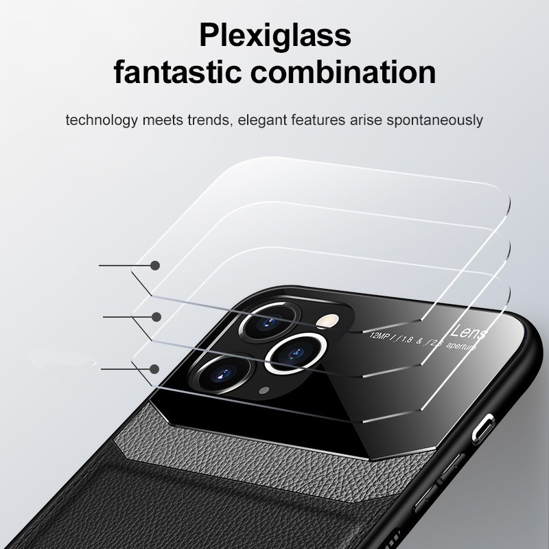 Ốp lưng mặt kính bảo vệ camera phối da PU chống sốc cho iPhone 11 Pro Max X XS 6 6s 7 8 Plus XR FUL1-4 | BigBuy360 - bigbuy360.vn