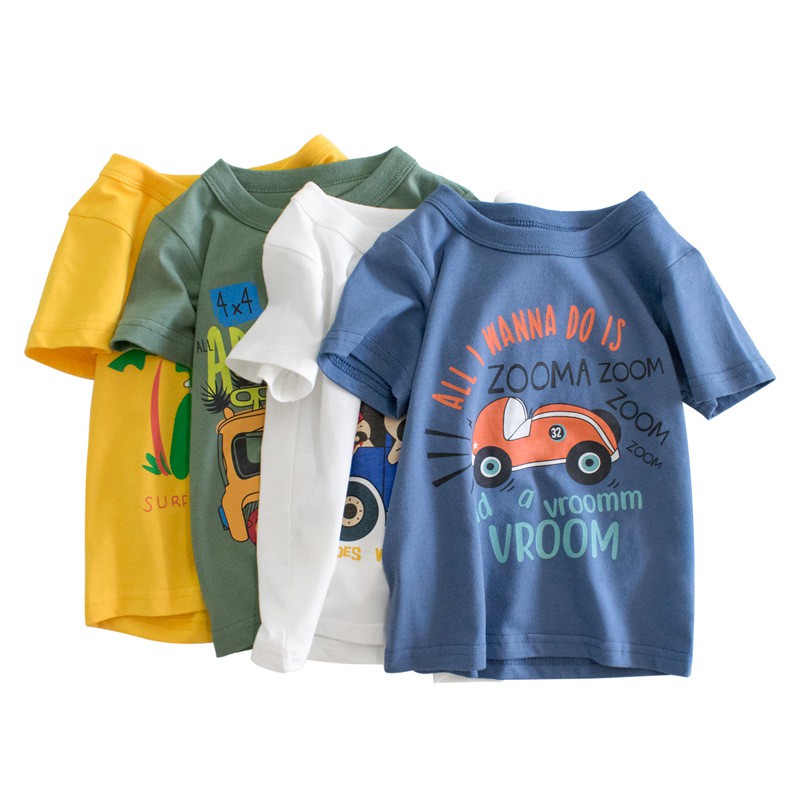 Áo thun, phông cộc tay 27KIDS cho bé trai in hình Ô TÔ chất cotton hàng xuất Âu Mỹ QATE04