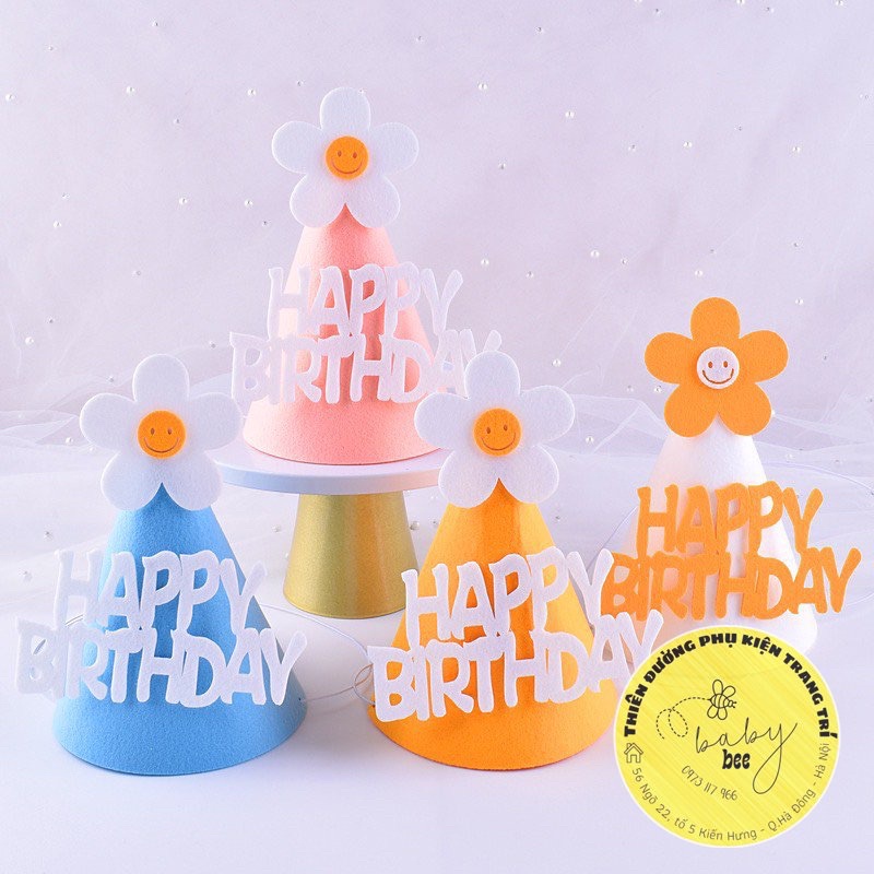 Mũ Chóp Sinh Nhật 3D Hoa Cúc Vải Dạ Phong Cách Hàn Quốc