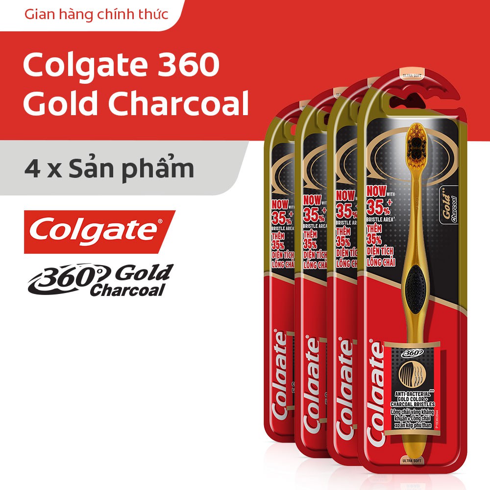 Bộ 4 Bàn chải đánh răng Colgate 360 độ than hoạt tính &amp; than vàng