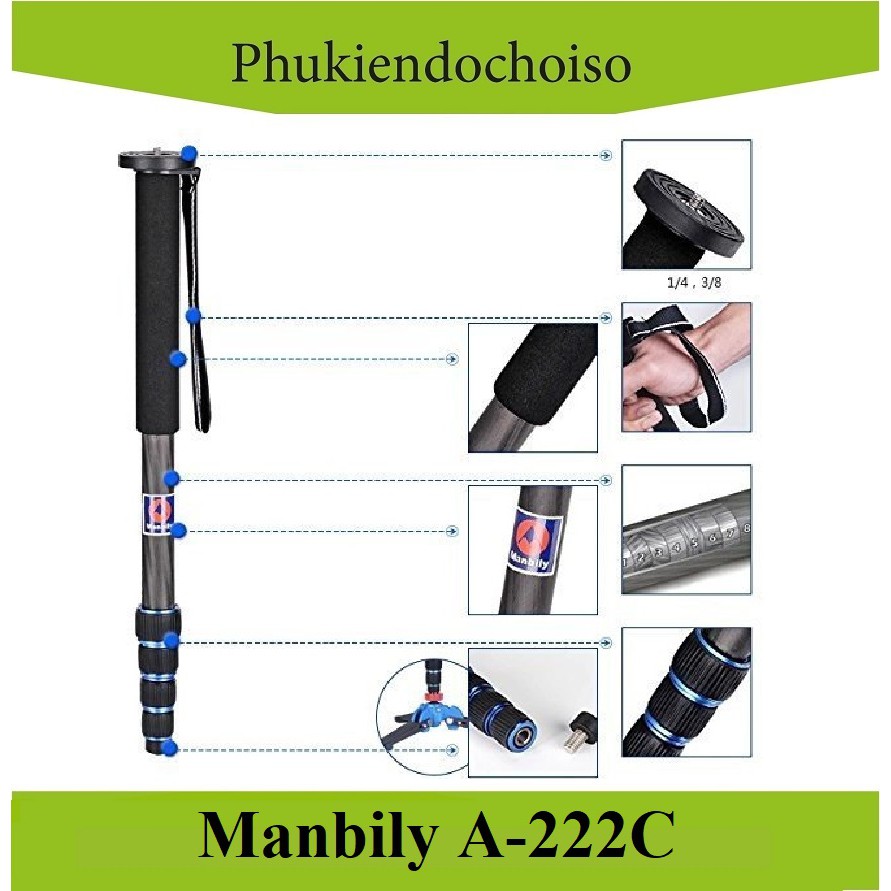 CHÂN ĐƠN MONOPOD MANBILY A-222C, CARBON-CHÍNH HÃNG