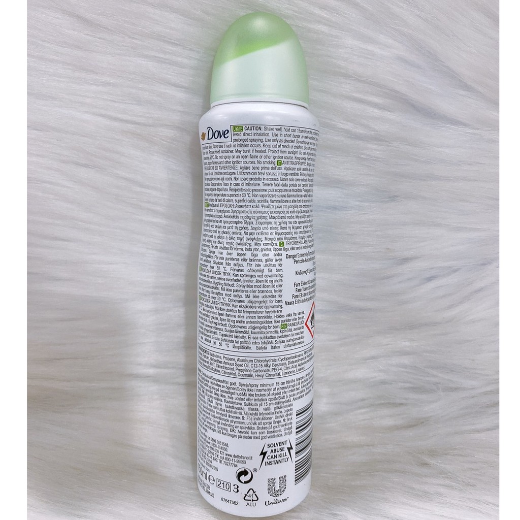 Xịt khử mùi Dove Cucumber &amp; Green Tea Scent 150ml - hàng công ty
