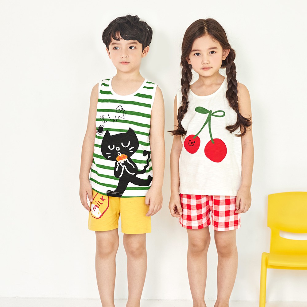 Đồ bộ cotton ba lỗ cho bé trai, bé gái mùa hè. Đồ ngủ, quần áo ngủ trẻ em dễ thương Unifriend U21-07