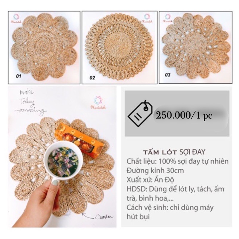 [Ảnh thật] Tấm lót bình hoa bình trà nhập khẩu Ấn Độ Coaster đẹp 30cm