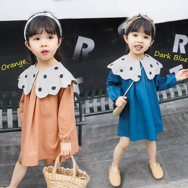 Đầm dài tay họa tiết chấm bi xinh xắn cho bé gái