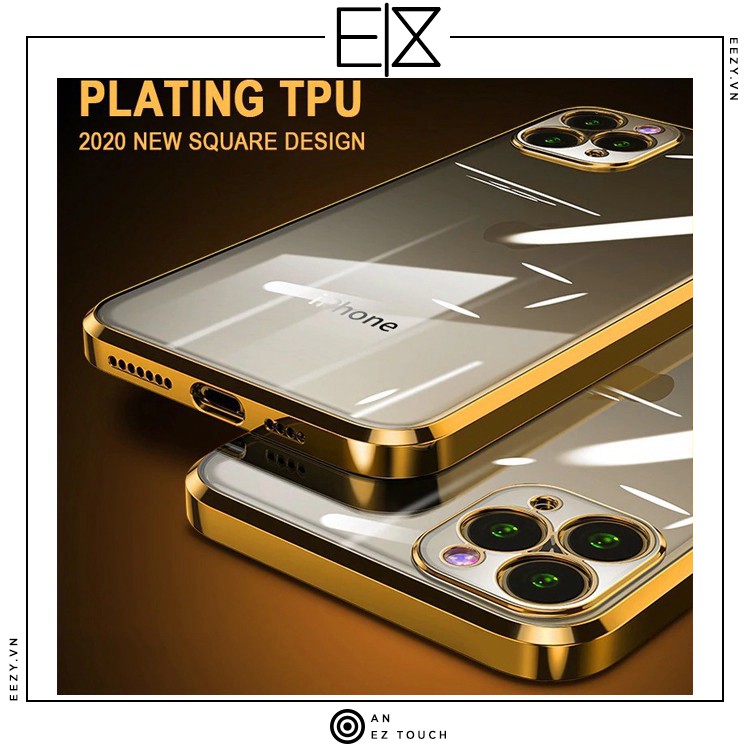 ỐP LƯNG IPHONE 12 VUÔNG VÀNG GOLD 11 PRO MAX XS MAX 7 PLUS - ỐP IPHONE VIỀN VUÔNG ỐP TRONG SUỐT VIỀN VUÔNG LIKGUS