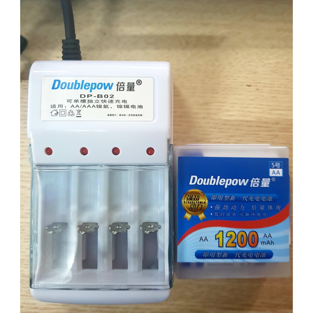 Sạc Pin 2A, 3A + 4 Pin Sạc 1200mah NHẬP KHẨU CHÍNH HÃNG Doublepow - Bảo hành 06 Tháng