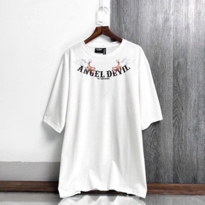 Áo thun tay lỡ form rộng Unisex Angel Devil, áo phông tay lỡ Nam Nữ A26 | BigBuy360 - bigbuy360.vn