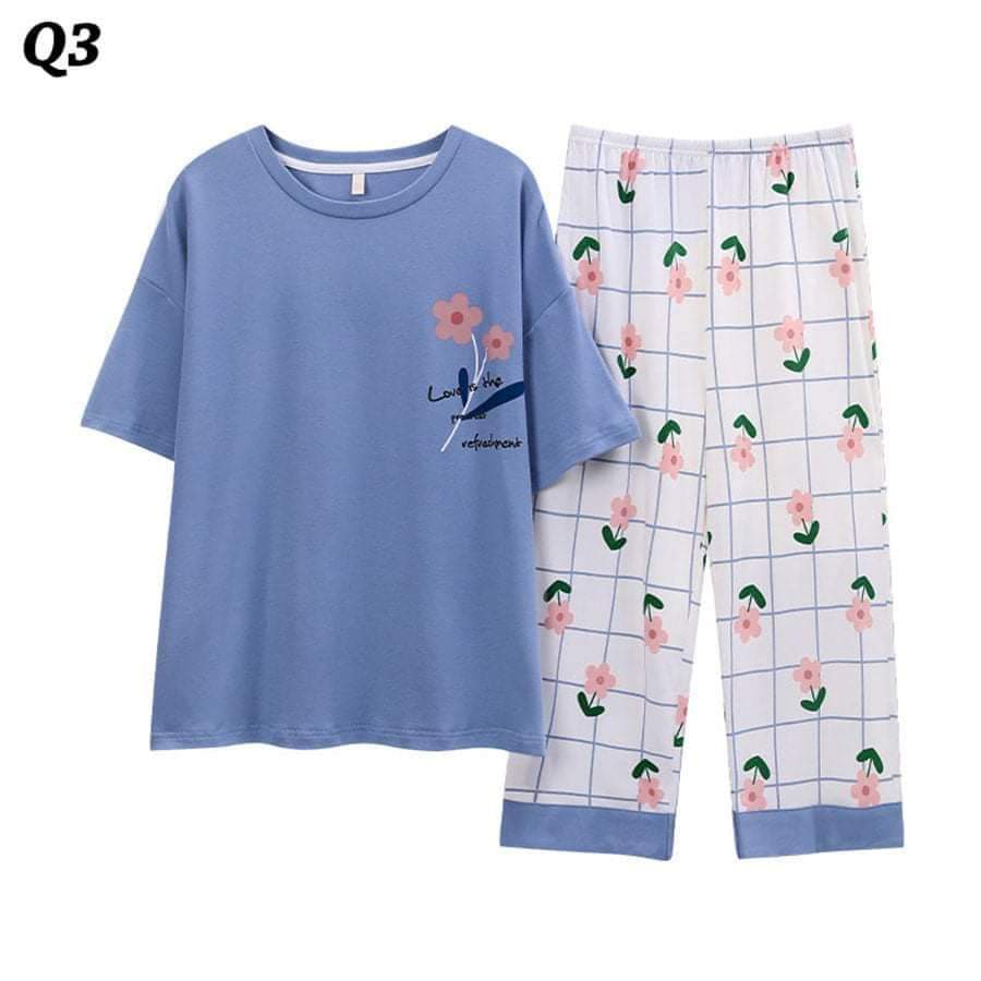 Đồ Bộ Nữ mặc nhà dễ thương chất liệu cotton đầy đặn mát mịn (tay ngắn, quần lửng)_mẫu Q