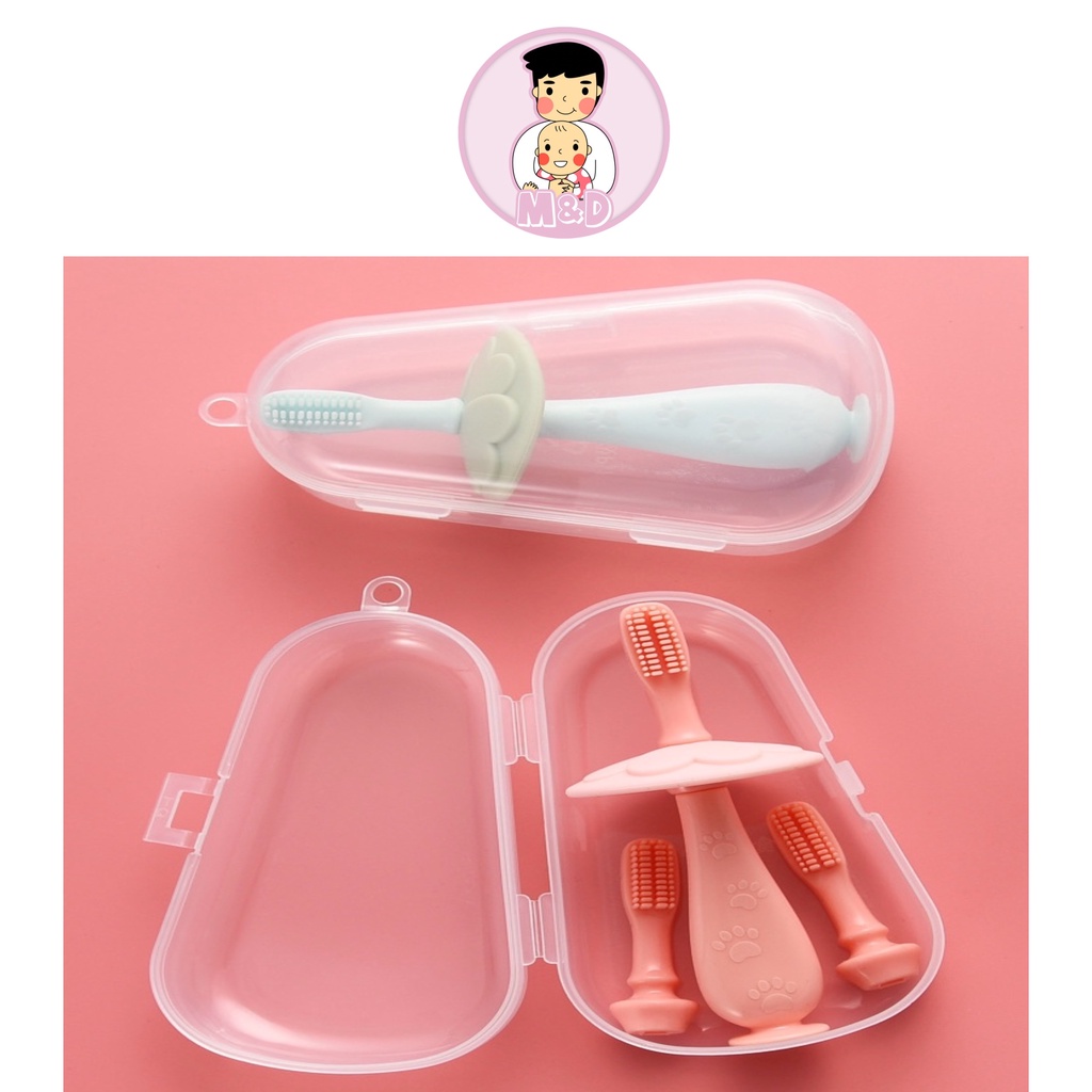Bàn chải tập đánh răng cho bé, chải sạch răng và matxa nướu silicon an toàn cho bé, có 2 đầu thay thế.