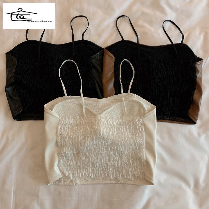 Hàng Có Sẵn Bán Chạy~Áo Da PU Nhỏ Không Tay Dáng Ngắn Phong Cách Âu Mỹ Sành Điệu Cho Nữ