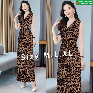 AV6499 - Jumpsuit - Đồ bay dài ống suông cổ bẻ họa tiết beo cực sang