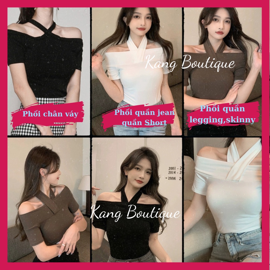 Áo croptop nữ kiểu trễ vai dáng ÔM BODY basic Hàng Quảng Châu Kang Boutique Mã CRT003