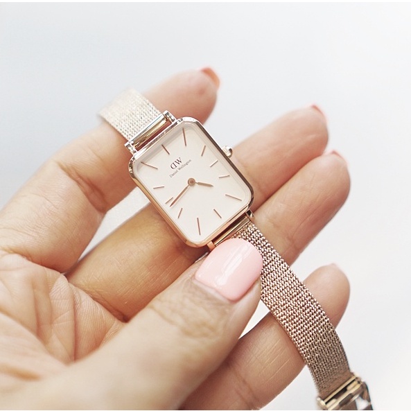 Đồng Hồ Nữ Daniel Wellington Quadro Pressed Melrose White & Vòng Tay Classic Cuff V1 DW Chính Hãng - OtisWatch