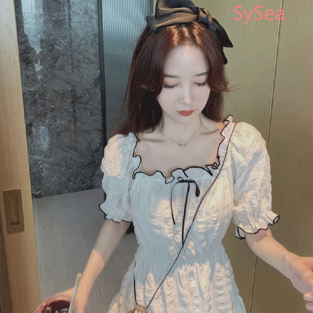 Women's Summer White Puff Sleeve Princess Dress