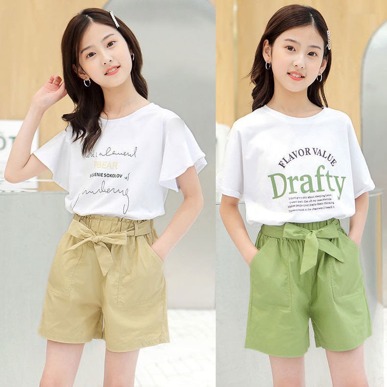 Bộ quần áo thun hè "DRAFTY" phối nơ 14-45kg cho bé gái 4-14 tuổi. Thiết xinh xắn, đáng yêu. G21