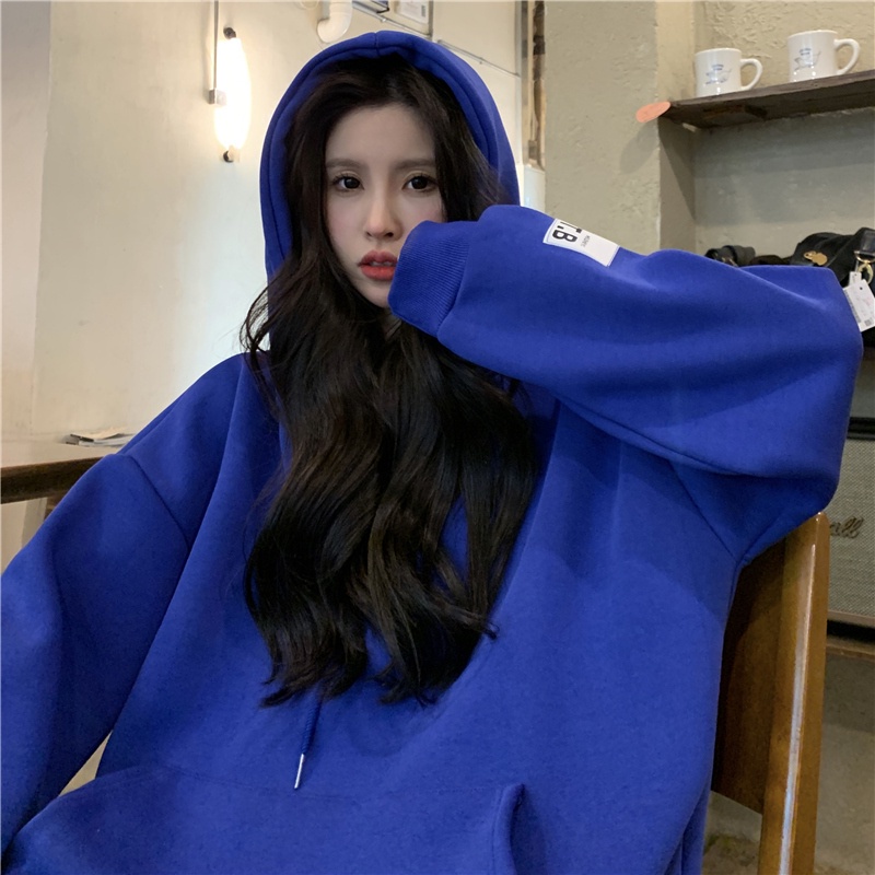 SUXI Áo nỉ nữ dài tay cổ tròn thời trang Hàn