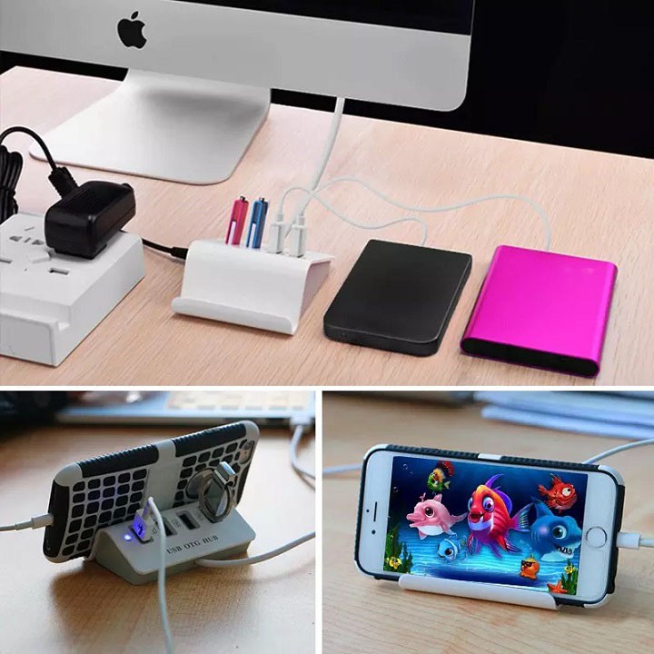 Bộ chia cổng usb 1 ra 4 &amp; Đế sạc điện thoại 2 trong 1 - Dock sạc điện thoại - BỘ chia USB 4 cổng