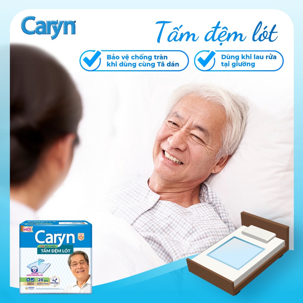 Tấm đệm lót CARYN bảo vệ chống trào, Miếng lót Caryn chống thấm cho người già siêu thấm hút dùng kèm tã dán