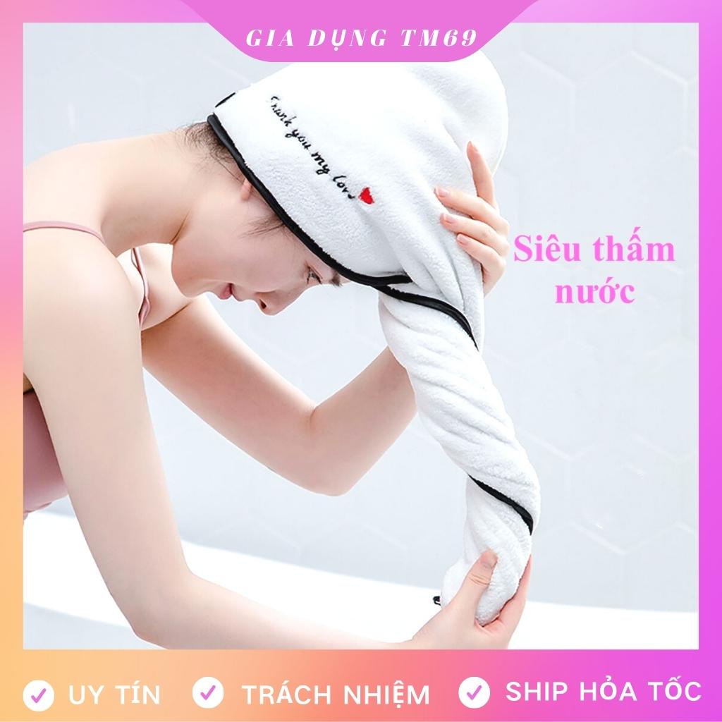 Khăn Quấn Tóc Ủ Nhanh Khô Gội Trùm Quấn Đầu Thời Trang Nữ Siêu Thấm Đa Năng Có Nút Cài, Mũ Ủ Tóc Tại Nhà