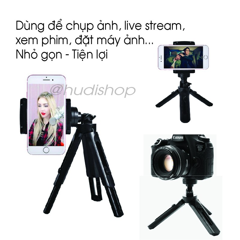 Đế Tripod Giá đỡ điện thoại, chân máy ảnh 3 chân, xoay 360 độ cao cấp - Quay phim, Live stream, Xem phim Hudishop GD368