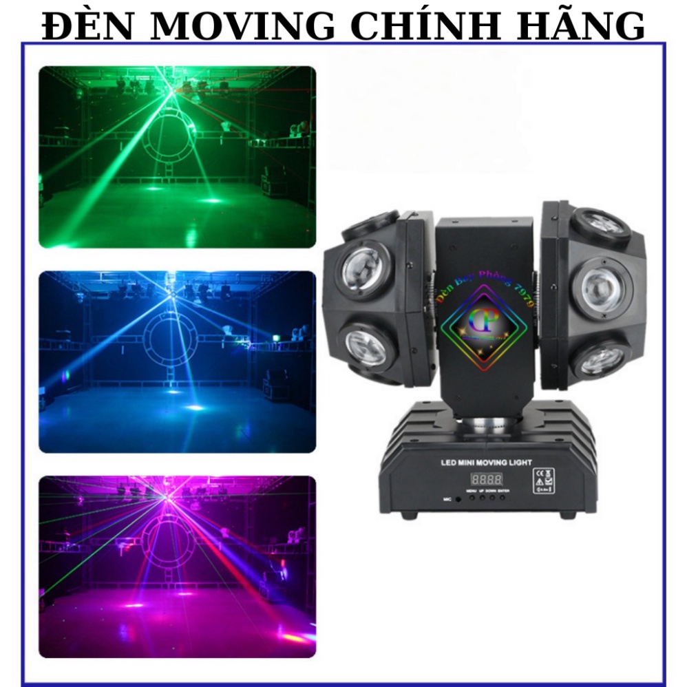 Đèn Moving 2 Đầu 12 Mắt Độc Lập Hiệu Ứng 3D Cảm Biến Nhạc Sử Dụng Cho Sân Khấu, Bar, Phòng Karaoke..