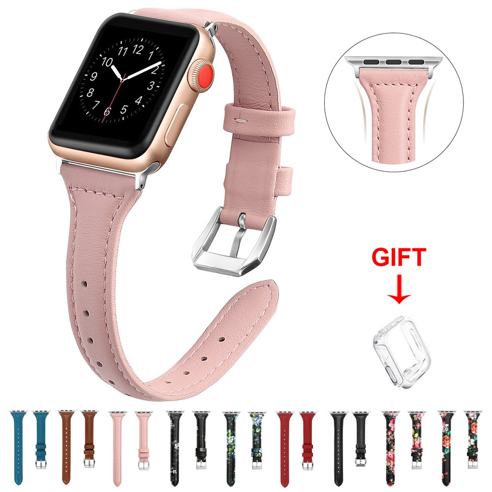 Dây Đeo Da Thật Thoáng Khí Hình Chữ T Cho Đồng Hồ Thông Minh Apple Watch Series 6 / 5 / 4 / 3 / 2 / 1 / Se Iwatch 38mm 42mm 40mm 44mm