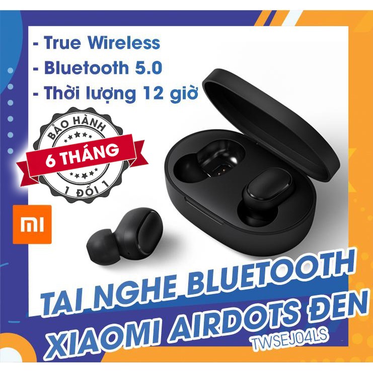 Tai nghe không dây Xiaomi - Redmi Airdots Đen - Bluetooth 5.0, Pin 12 tiếng kèm hộp, Phím cơ