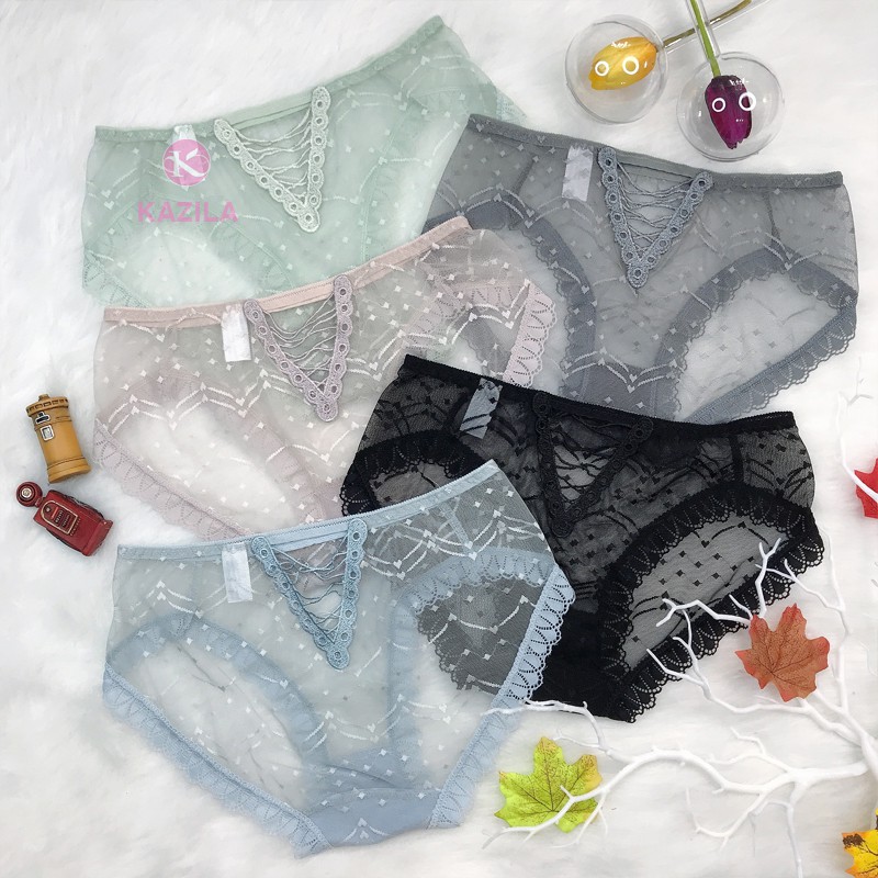 Quần lót ren nữ freesize lưng rỗng chữ V, quần lót ren sexy dạng lưới dễ thương siêu mỏng thoáng khí Kazila QLR8 | BigBuy360 - bigbuy360.vn