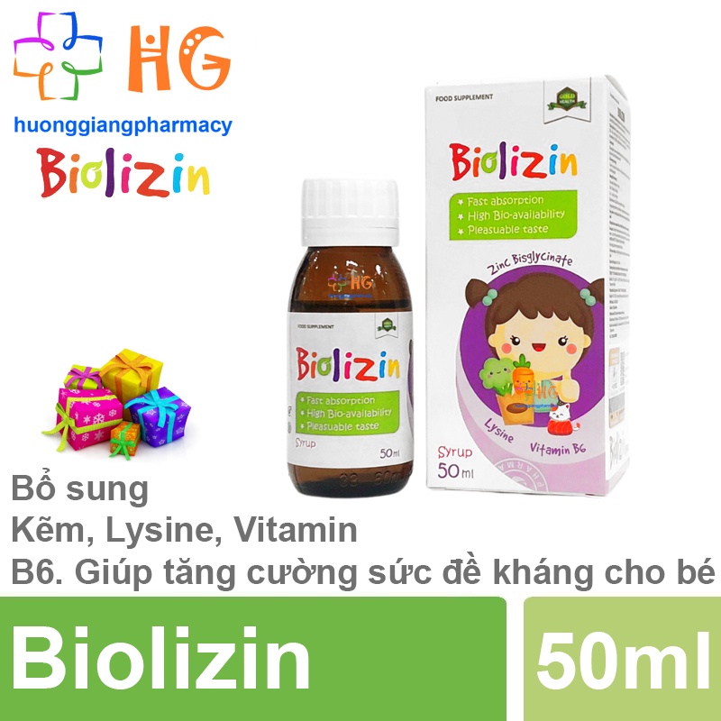 Kẽm cho bé Biolizin Kẽm zinc Lysine cho bé Kẽm cho bé biếng ăn Vitamin b6 Siro ăn ngon cho bé Tăng đề kháng Bổ sung kẽm